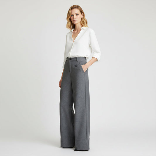 Pantallon fluide taille haute 7/8 – coupe large, doux, amincissant, décontracté et polyvalent 🌸
