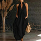 Robe longue d'été pour femme à col V nuque