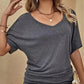 📢👕✨ PROMO -50% ! T-shirt Femme à Épaules Dénudées & Manches Courtes – Coupe Ample, Tissu Léger & Style Décontracté (Gris/Noir/Marron, S-XL)