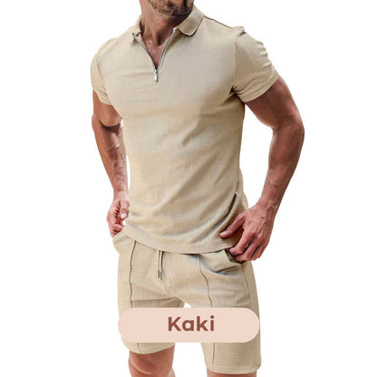 📢📢40 % de réduction !! ⏰Ensemble Deux Pièces Décontracté d'Été pour Hommes T-shirt avec Col à Revers et Short