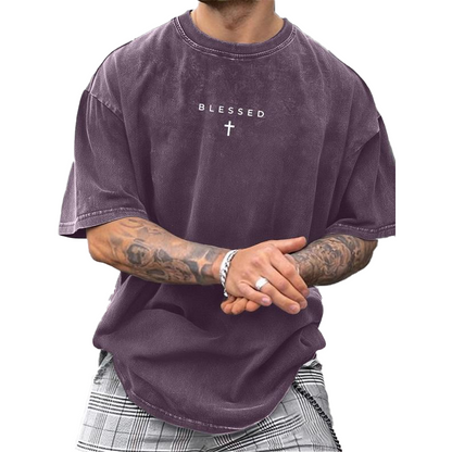 📢📢40 % DE RÉDUCTION !!! ✨T-shirt vintage pour homme à imprimé croix et lettres