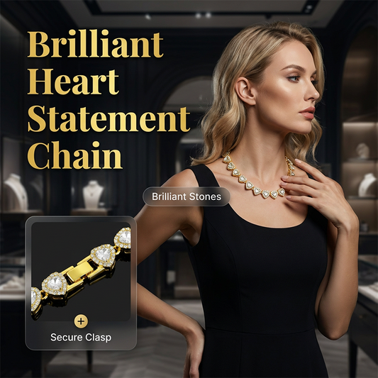 💎 50% OFF NOW! ✨ Sparkling Heart Statement Chain Necklace – Rhinestone, Gold/Silver, Adjustable Length – Perfect Gift 💖