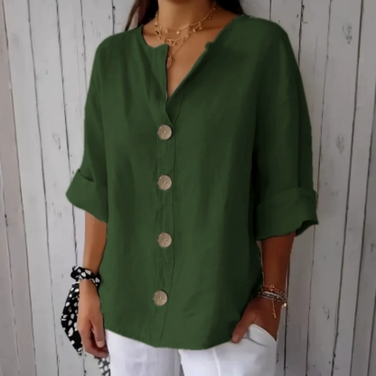 👕✨🌿 PROMO LIMITÉE -50% ! Haut Boutonné Ample pour Femme – Tissu Infroissable, Respirant & 6 Couleurs (S-4XL)
