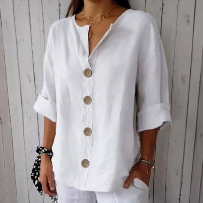 👕✨🌿 PROMO LIMITÉE -50% ! Haut Boutonné Ample pour Femme – Tissu Infroissable, Respirant & 6 Couleurs (S-4XL)