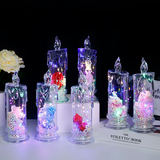 📢⏰🌹 PROMO -50% ! Bougie LED en Forme de Rose – Décoration Romantique, Sans Flamme, Piles (Rose/Bleu/Rouge)