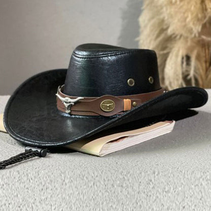 🤠 50% DE RÉDUCTION ! ✨ Chapeau de Cowboy Vintage – PU – Large Bord & Lanière Réglable for Plein Air