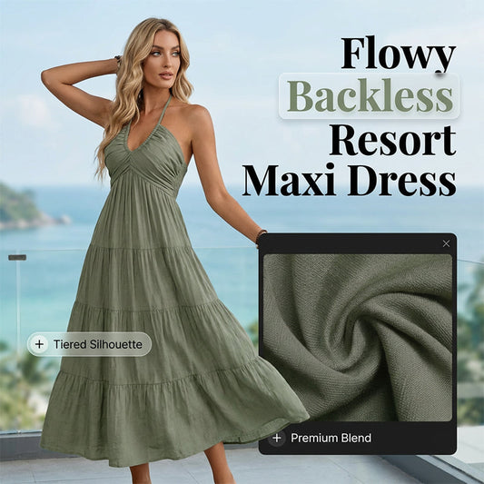 👗🚚💨 PROMO -50% + LIVRAISON GRATUITE dès 2 articles ! Robe Longue Dos Nu & Col Licou – Viscose Fluide, 3 Couleurs (S-XL)