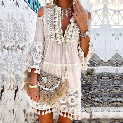 👗Robe ample en coton et lin brodée pour femme 🌸