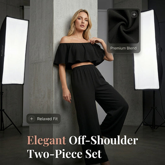 Ensemble élégant haut à bretelles tombantes à volants et pantalon large
