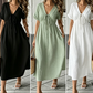 👗 50% DE RÉDUCTION MAINTENANT ! 🌸 Robe mi-longue d'été pour femme avec col en V et nœud devant – Taille empire, coupe A fluide et mélange coton respirant ☀️