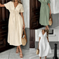 👗 50% DE RÉDUCTION MAINTENANT ! 🌸 Robe mi-longue d'été pour femme avec col en V et nœud devant – Taille empire, coupe A fluide et mélange coton respirant ☀️