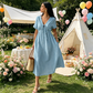 👗 50% DE RÉDUCTION MAINTENANT ! 🌸 Robe mi-longue d'été pour femme avec col en V et nœud devant – Taille empire, coupe A fluide et mélange coton respirant ☀️