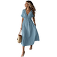 👗 50% DE RÉDUCTION MAINTENANT ! 🌸 Robe mi-longue d'été pour femme avec col en V et nœud devant – Taille empire, coupe A fluide et mélange coton respirant ☀️
