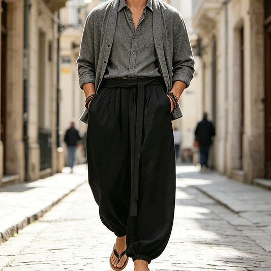 Pantalon harem homme décontracté à chevilles élastiques