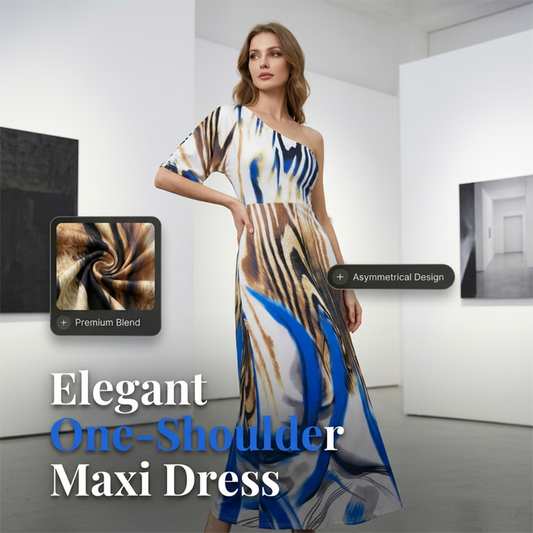 Robe maxi pour femme à épaule unique et imprimé abstrait