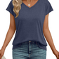 T-shirt décontracté à col en V et manches courtes pour femme