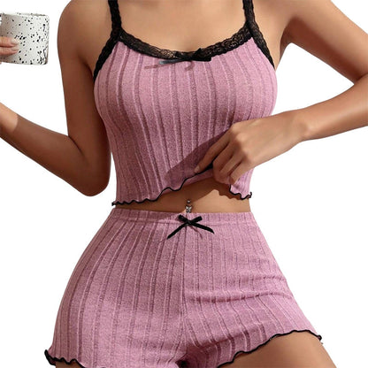 📢📢50 % DE RÉDUCTION !! ⏰Ribbed Knit Cami & Shorts Pajama Set