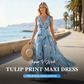 🌼 Robe longue élégante à col en V avec imprimé tulipe