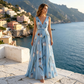 🌼 Robe longue élégante à col en V avec imprimé tulipe