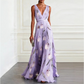 🌼 Robe longue élégante à col en V avec imprimé tulipe