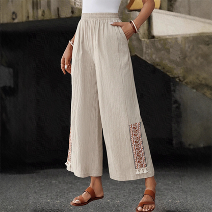 🌸Pantalon Large à Taille Élastique ✅ Pompons Élégants & Coupe Fluide | Confort Chic pour Femme ✨