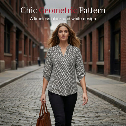 Blouse pour femme col en V à imprimé géométrique