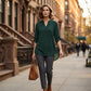 Blouse pour femme col en V à imprimé géométrique