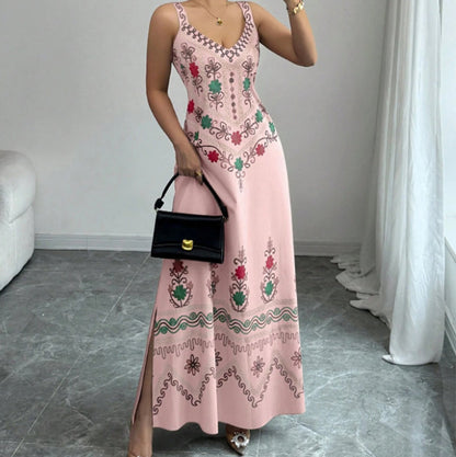 Robe sans manches col en V à imprimé floral avec fente
