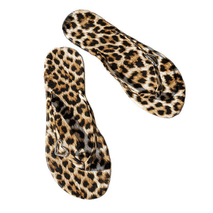 ✨Tongs à imprimé léopard avec breloque en forme de cœu