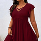 Robe à col en V et volants pour femme