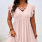 Robe à col en V et volants pour femme