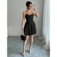 Robe mini trapèze froncée pour femme – Col drapé et bretelles réglables – Robe d’été flatteuse pour soirée