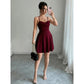 Robe mini trapèze froncée pour femme – Col drapé et bretelles réglables – Robe d’été flatteuse pour soirée