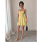 Robe mini trapèze froncée pour femme – Col drapé et bretelles réglables – Robe d’été flatteuse pour soirée