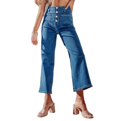 Jean décontracté à jambes larges pour femme avec poches plaquées