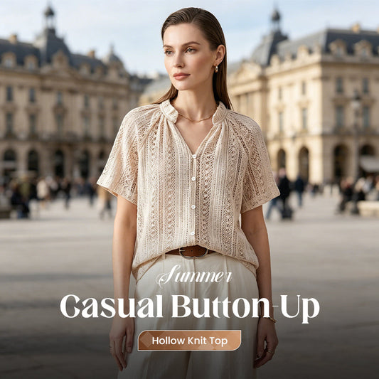 👕 PROMO FLASH 50% ! 🌸 Top Femme en Maille Ajourée à Boutons – Léger, Respirant & Style Bohème pour l'Été ☀️