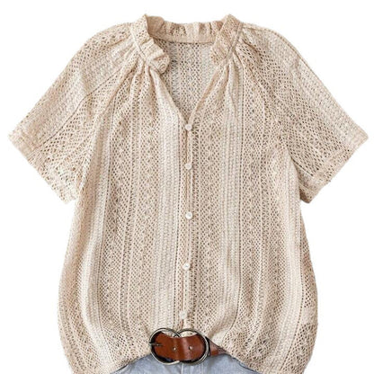 👕 PROMO FLASH 50% ! 🌸 Top Femme en Maille Ajourée à Boutons – Léger, Respirant & Style Bohème pour l'Été ☀️