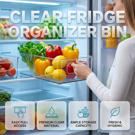 Bac de rangement transparent empilable pour réfrigérateur avec poignées