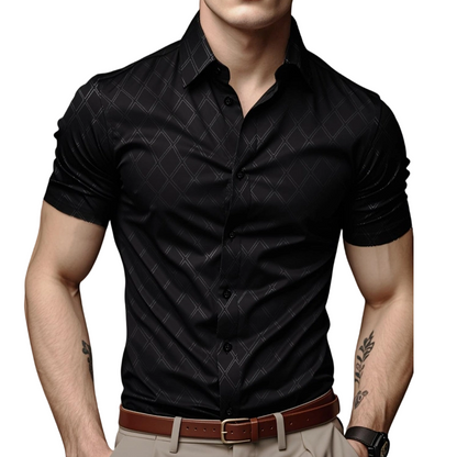 👔 PROMO LIMITÉE 50% DE RÉDUCTION ! ✨ Chemise Homme Jacquard Noir – Motif Losange, Slim, 8 Tailles ✨