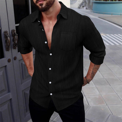 🌿 Chemise Homme en Lin à Manches Longues & Boutonnage Classique