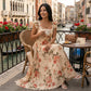 👗🌼 PROMO FLASH 50% ! Robe Longue Plissée Imprimé Floral Vintage – Col Carré, Manches Papillons, Taille Haute, Style Romantique & Élégant pour le Printemps/Été ☀️