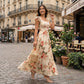 👗🌼 PROMO FLASH 50% ! Robe Longue Plissée Imprimé Floral Vintage – Col Carré, Manches Papillons, Taille Haute, Style Romantique & Élégant pour le Printemps/Été ☀️