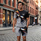Ensemble T-Shirt et Short à Imprimé Abstrait pour Homme
