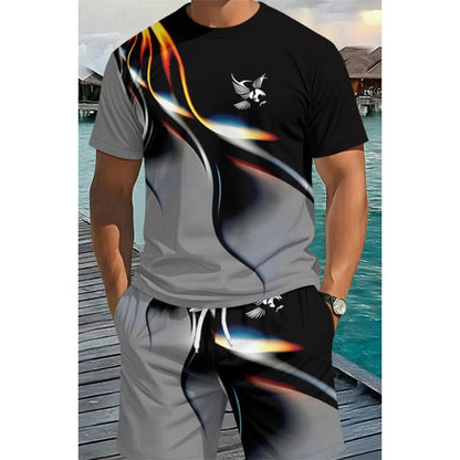 Ensemble T-Shirt et Short à Imprimé Abstrait pour Homme