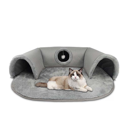 🐱 PROMOTION LIMITÉE -50% ! ✨ Lit tunnel pour chat 2-en-1 – Peluche, pliable, compact 🎾