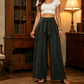 Pantalon large à taille haute et nœud frontal pour femme