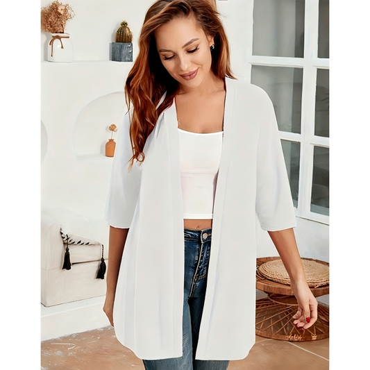 🧥 PROMOTION LIMITÉE -50% ! ✨ Cardigan ouvert femme grande taille – Léger, mi‑long, manches courtes 🍁