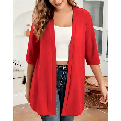 🧥 PROMOTION LIMITÉE -50% ! ✨ Cardigan ouvert femme grande taille – Léger, mi‑long, manches courtes 🍁