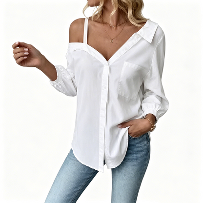 🔥While Supplies Last 50% OFF!🎉 Women's Casual Off-Shoulder Button-Down Shirt