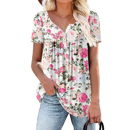 👚 PROMOTION LIMITÉE -50% ! ✨ T-shirt boutonné floral fluide pour femme – Décontracté, léger, polyvalent 🌸